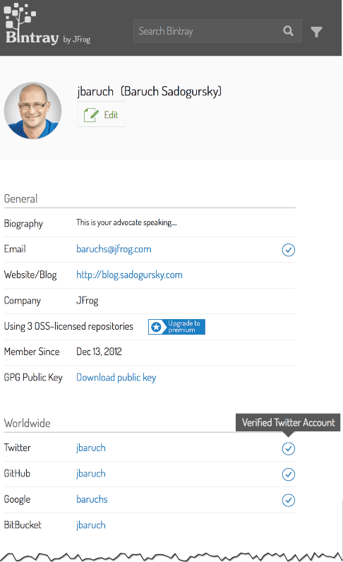 Social Accounts Verified in Bintray