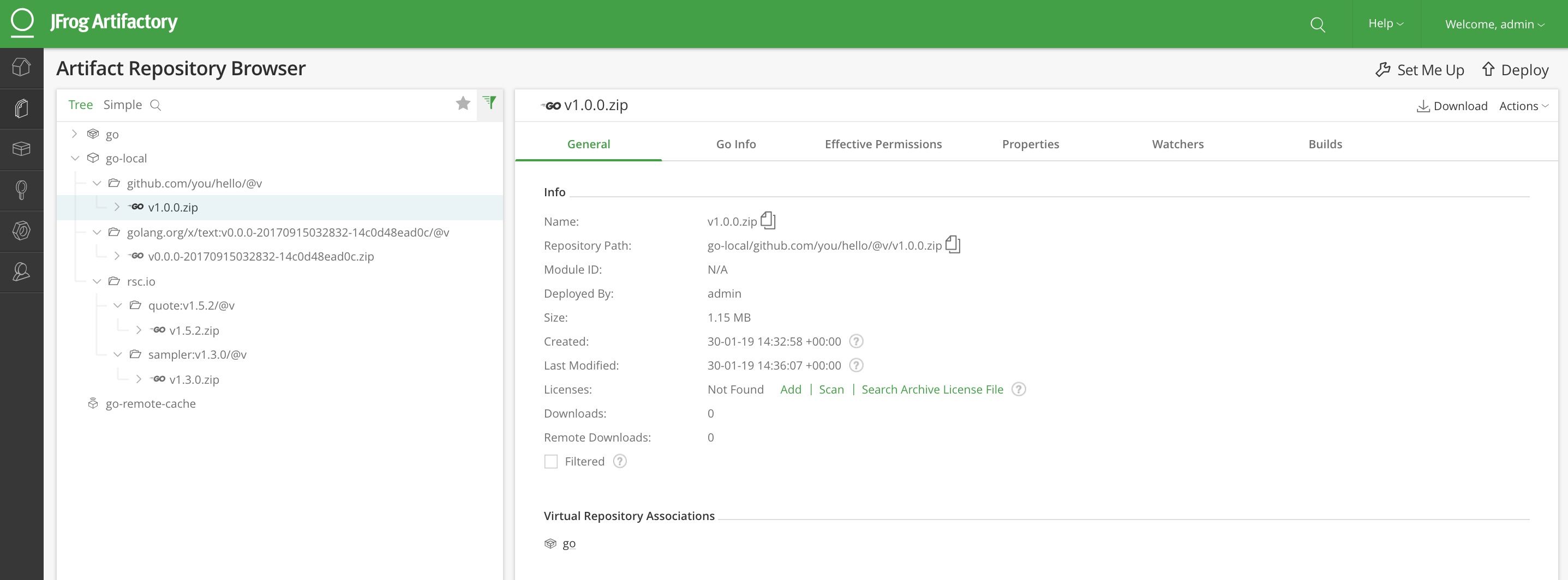 Go Dependencies in Artifactory