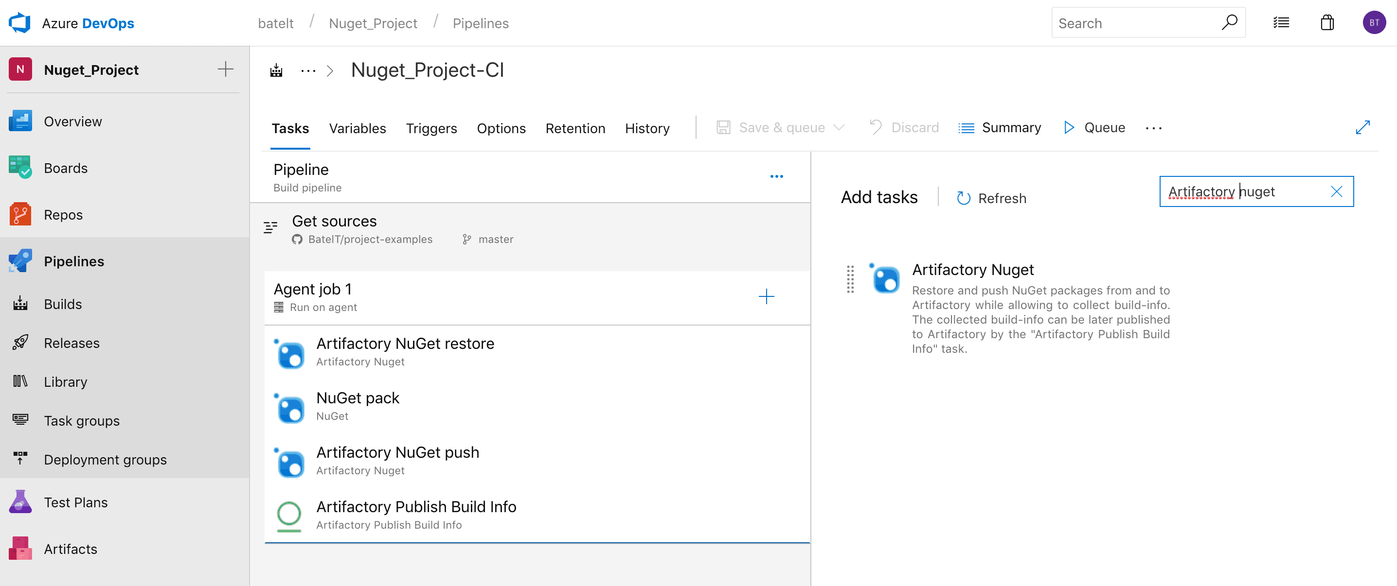 Add Artifactory NuGet task