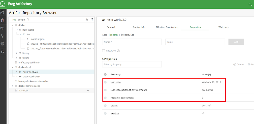 Portshift information in Artifactory