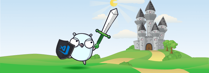 Gopher with a VS code shield protecting its Go modules