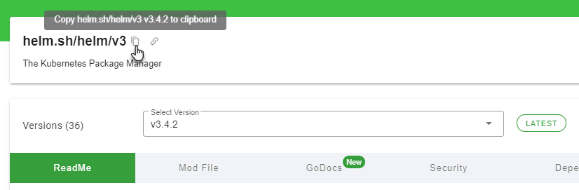 Copy Go module path from JFrog GoCenter