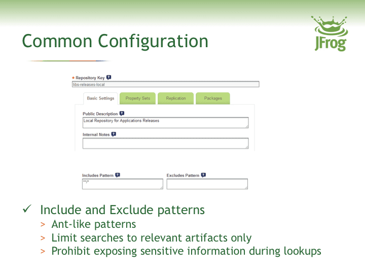 Common Configuration Include and Exclude Patterns with JFrog Artifactory