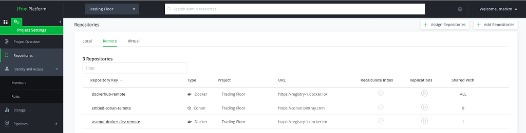 JFrog Platform - Trading Floor DEV and PROD Repositories