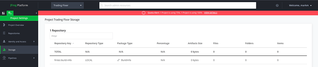 JFrog Platform - Project Storage