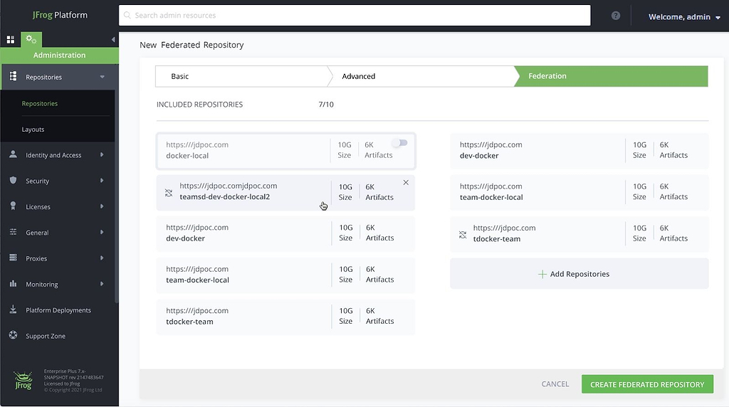 Configuring federated repositories in Artifactory