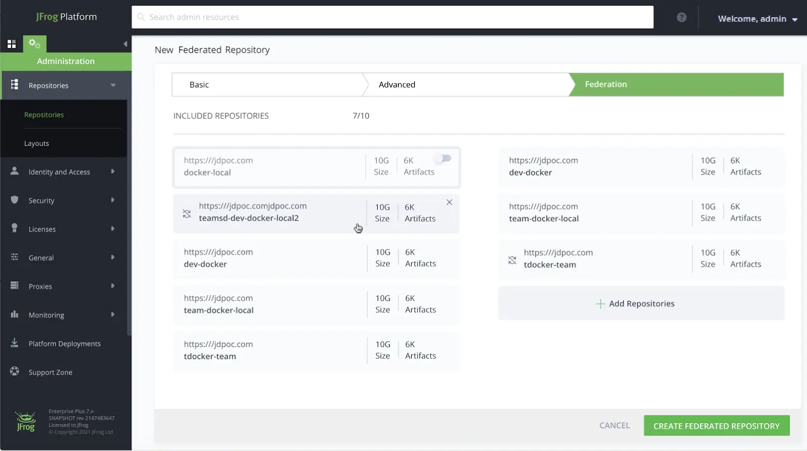 Configuring federated repositories in Artifactory