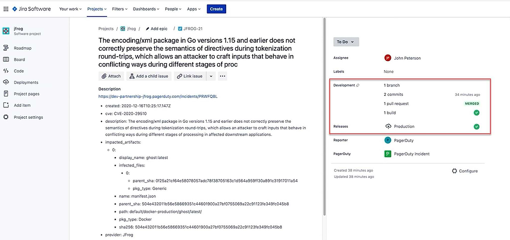 Jira partner integration for JFrog Artifactory