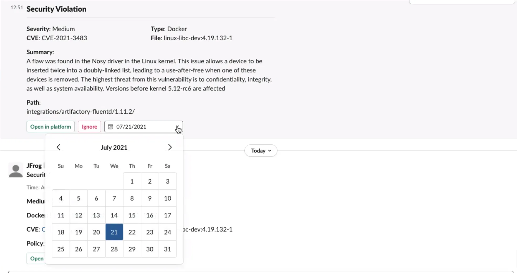 JFrog App for Slack Security Violation Alert