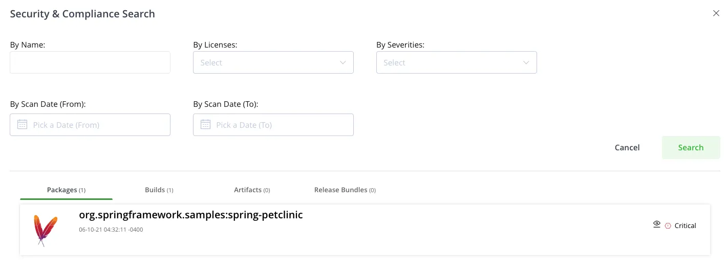 lists of where the CVE was found in the packages, builds, artifacts & release bundles