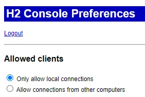 H2 Console Preferences UI