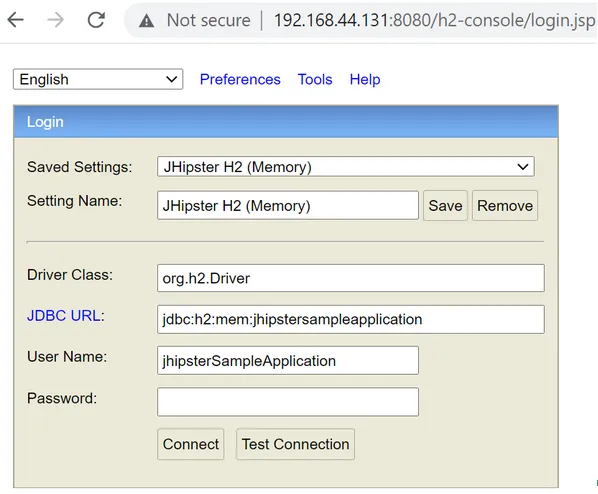 JHipster web interface
