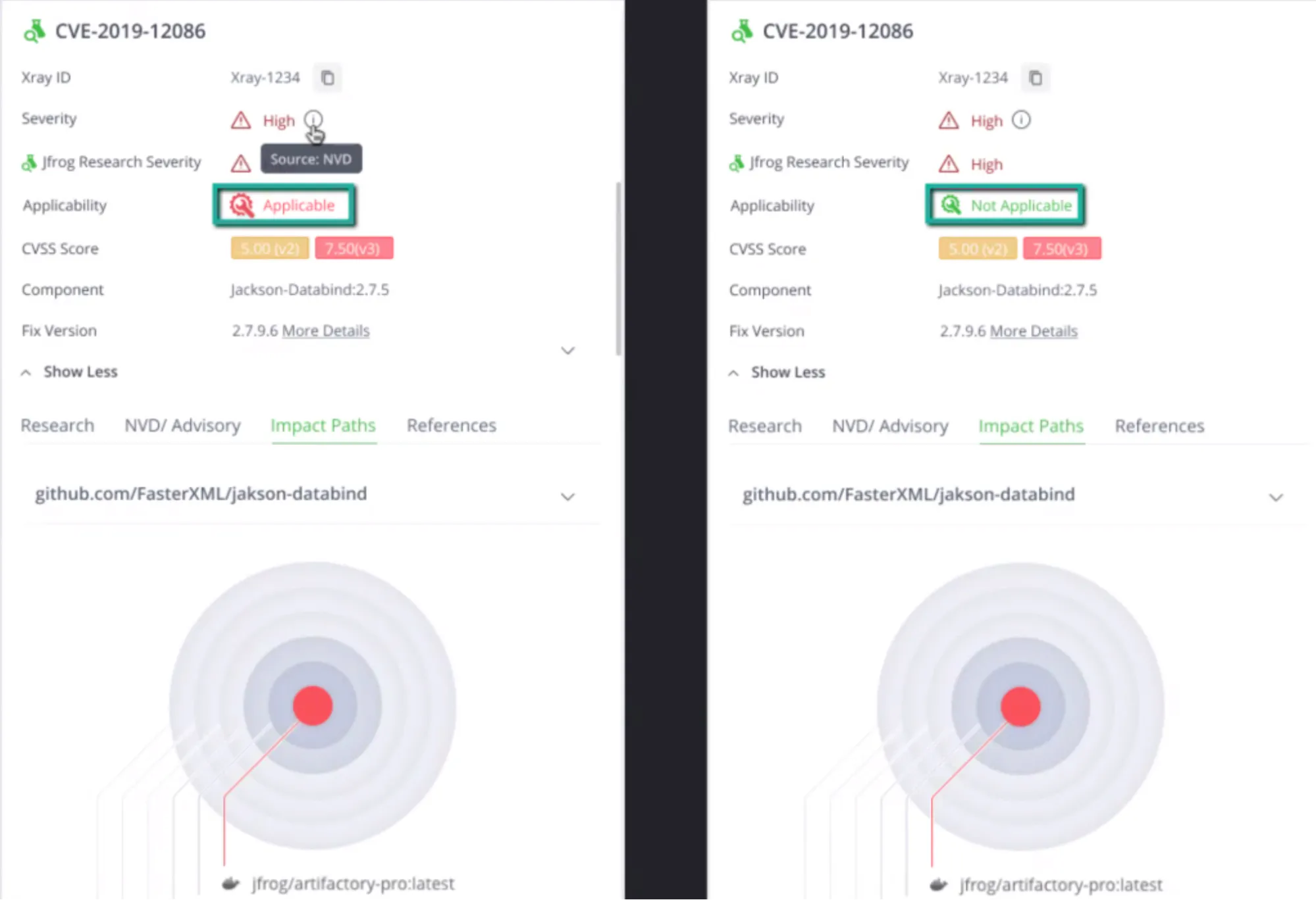 Contextual CVE analysis with Xray