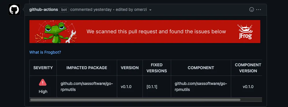 JFrog Frogbot scan with issues
