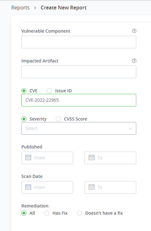Spring4Shell report - CVE-2022-22965 as the criteria