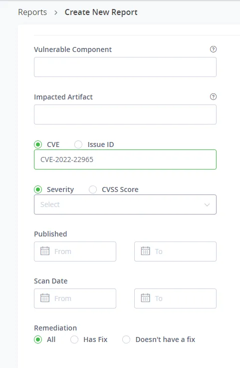 Spring4Shell report - CVE-2022-22965 as the criteria