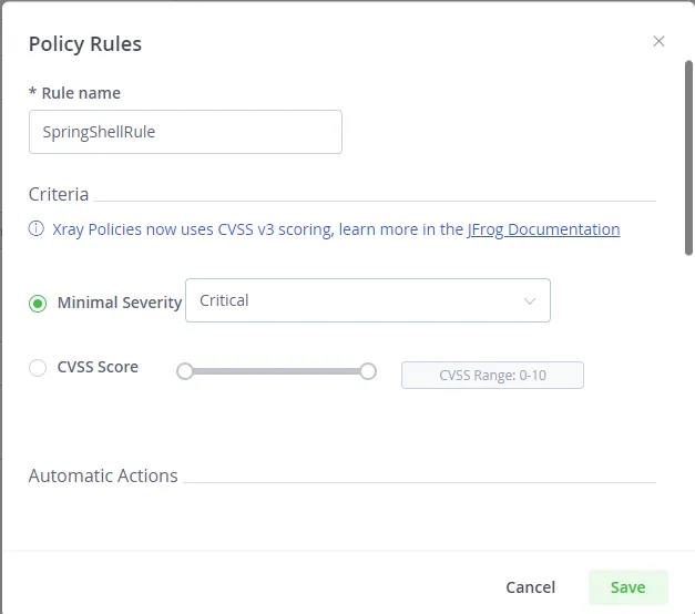 Create SprigShell Xray policy