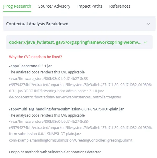 JFrog Xray contextual analysis - does the CVE apply