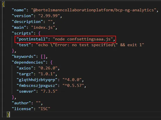 Listing 7. Package.json of one of the malicious packages