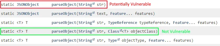 non-exhaustive example of vulnerable and safe APIs