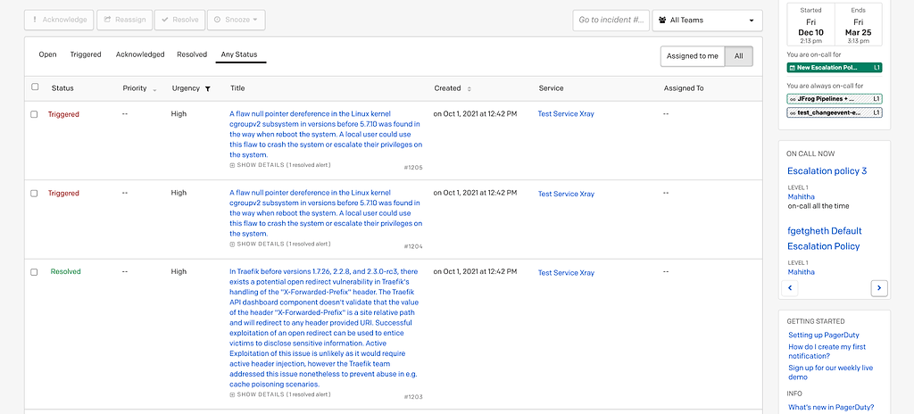 Xray alerts sent to PagerDuty ITSM
