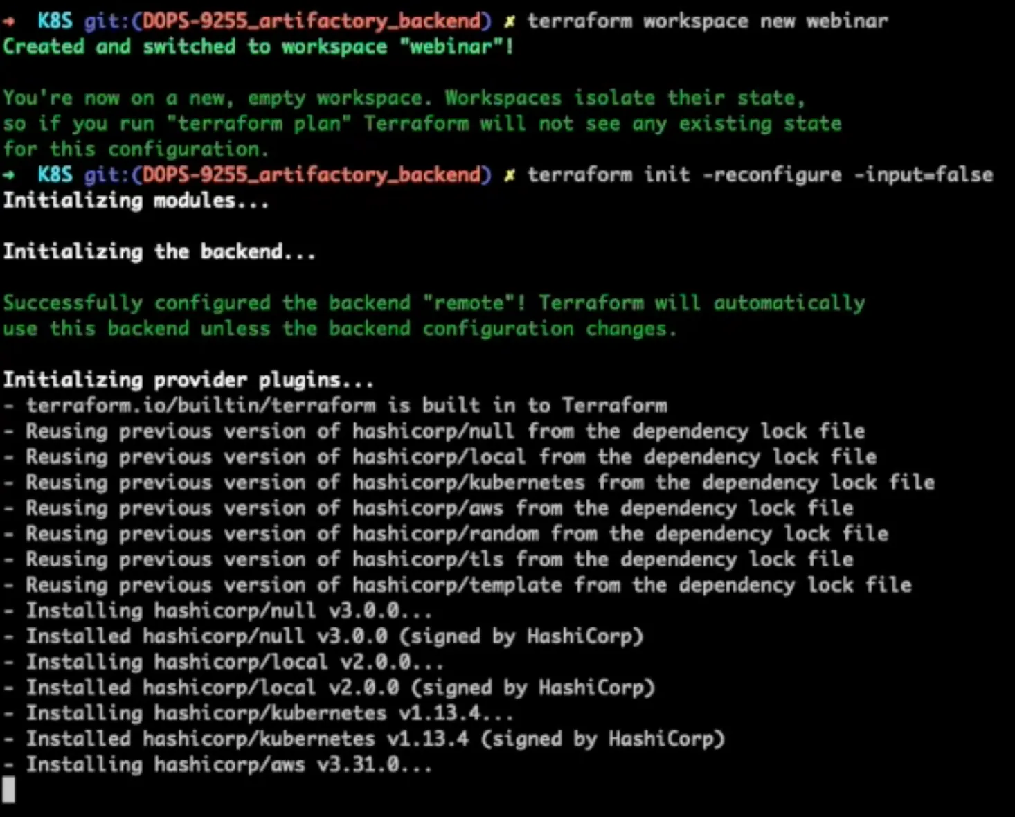 Create new workspace and run terraform init