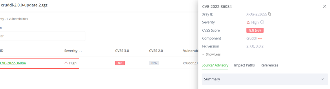Xray identifies Xray CVE-2022-36084 vulnerability