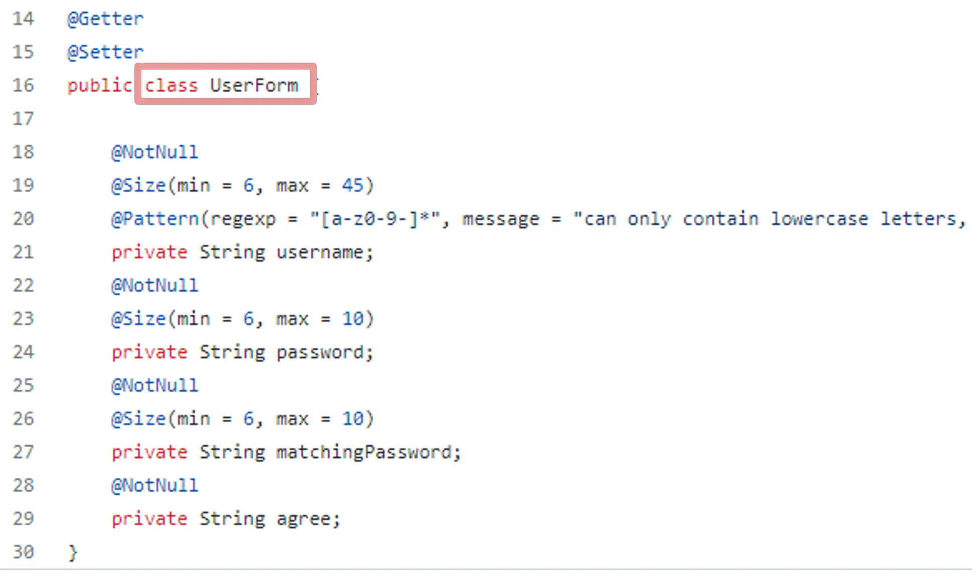 Vulnerable POJO data binding functionality to `UserForm` object. (From WebGoat Github)