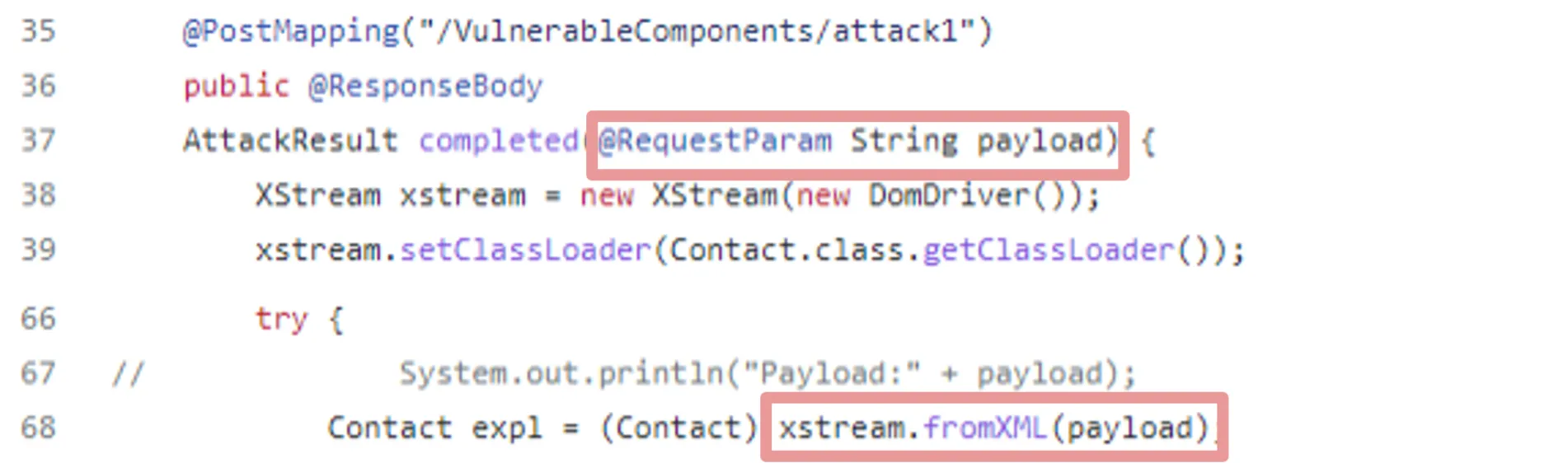 Vulnerable use of `fromXML()` in WebGoat, Github