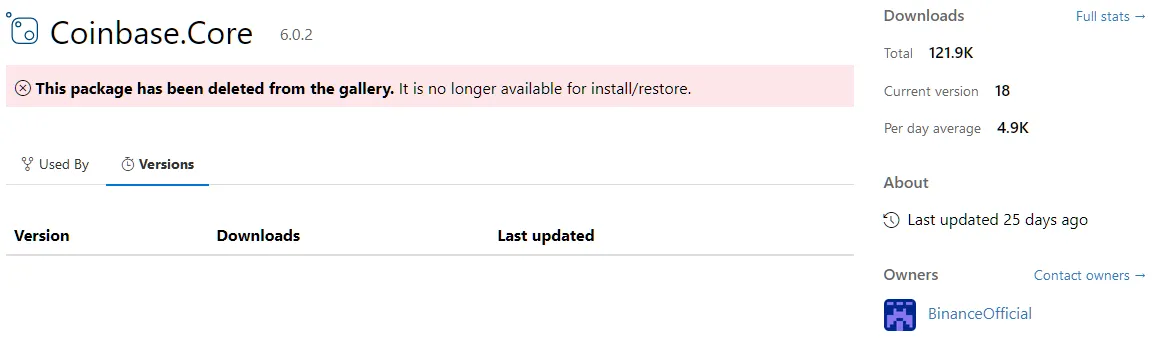 Malicious package Coinbase.Core’s page