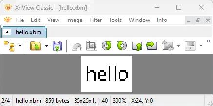 3_hello Xbm image shown in XnView