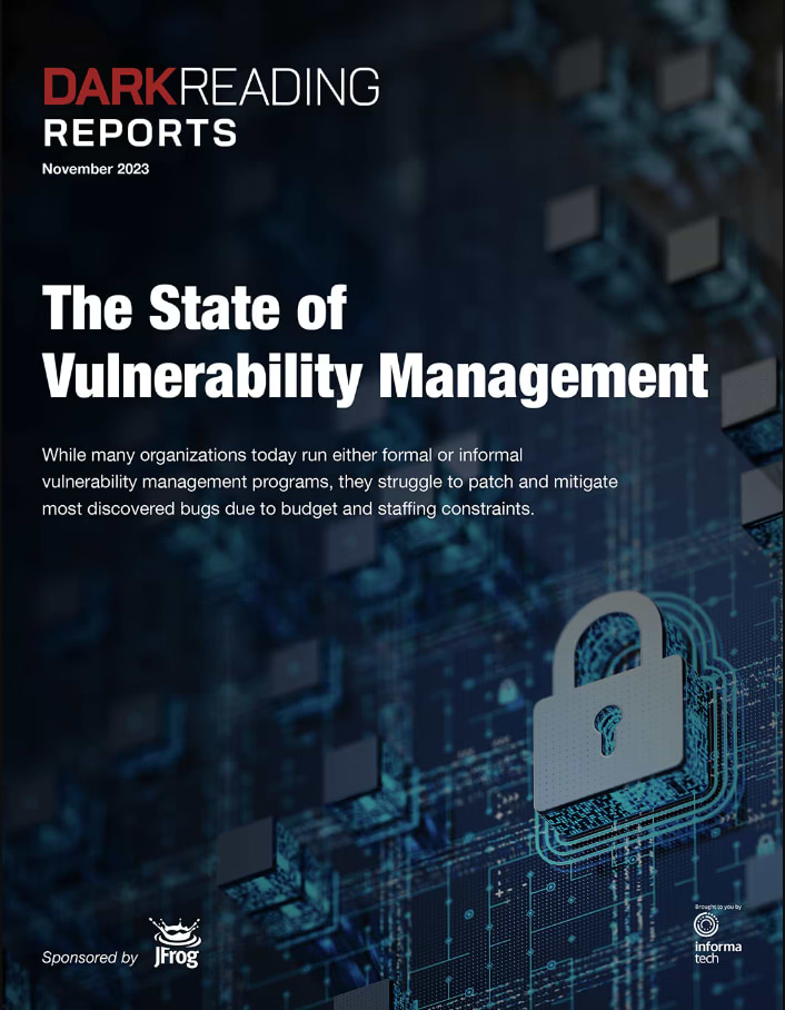 Report cover: Dark Reading's "The State of Vulnerability Management," November 2023, sponsored by JFrog.