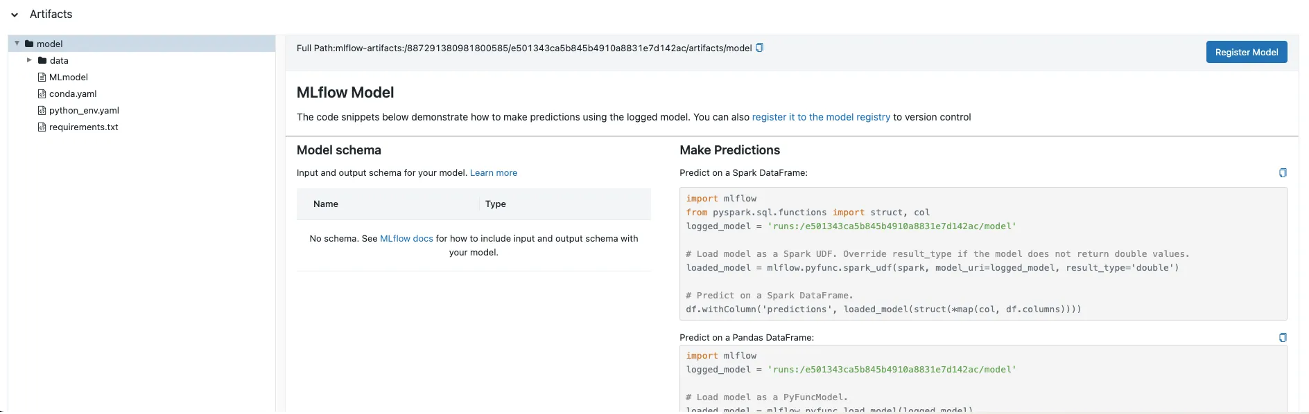 Logged ML model Artifacts in MLflow