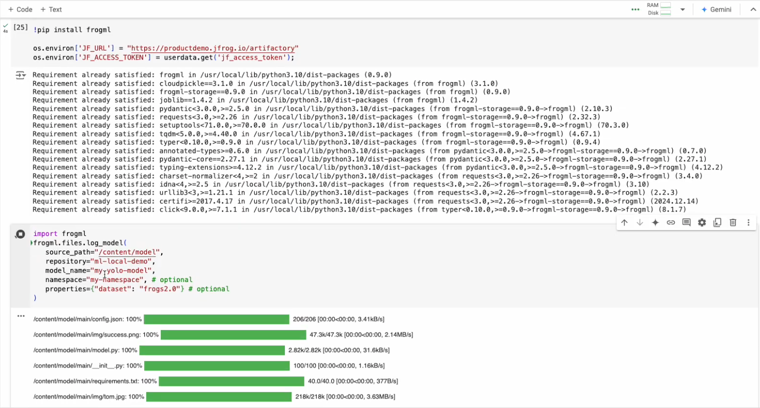 Installing FrogML in a Jupyter Notebook and pushing artifacts to Machine Learning repo 