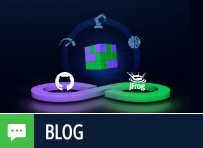 Cube levitates within a circular arrow loop containing GitHub and JFrog logos