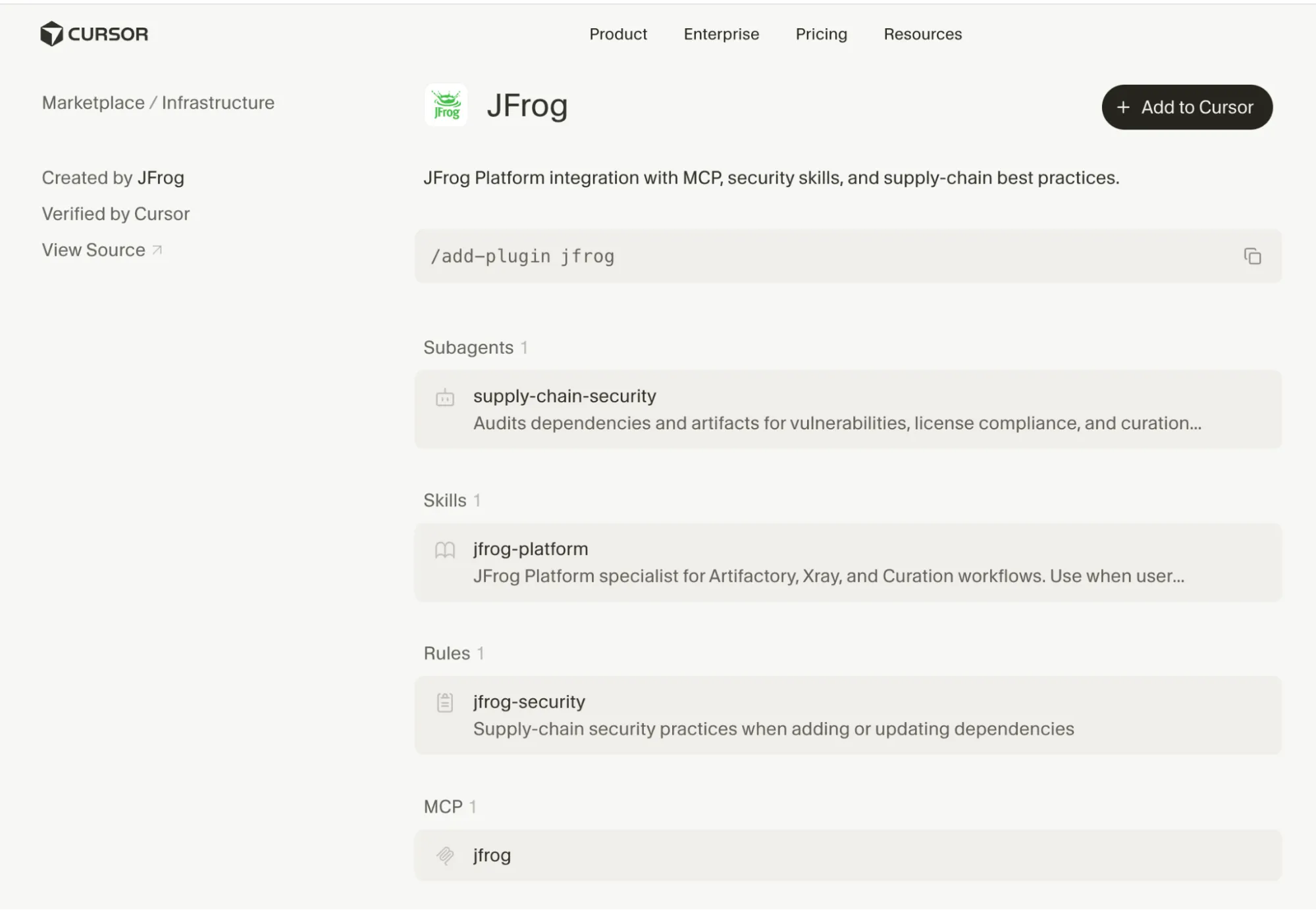 JFrog Plugin for Cursor