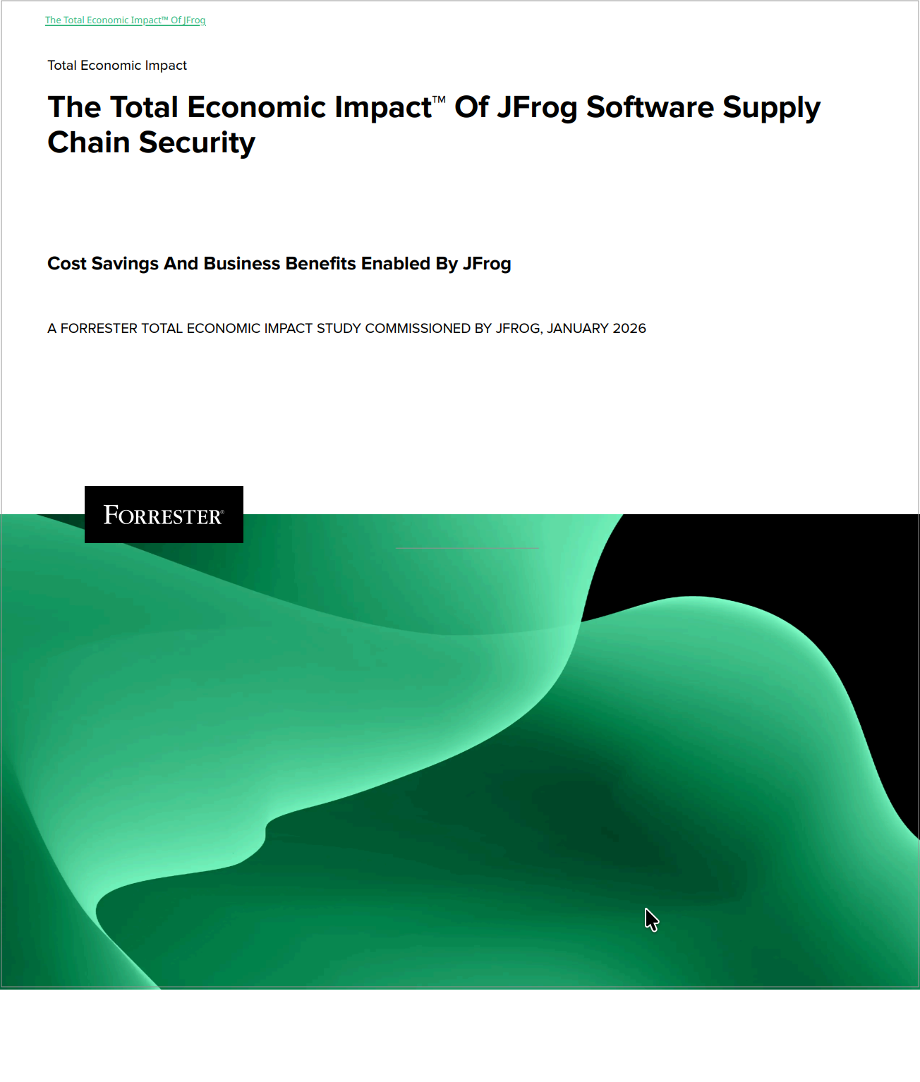 Cover slide: Forrester TEI study on JFrog Software Supply Chain Security, January 2026