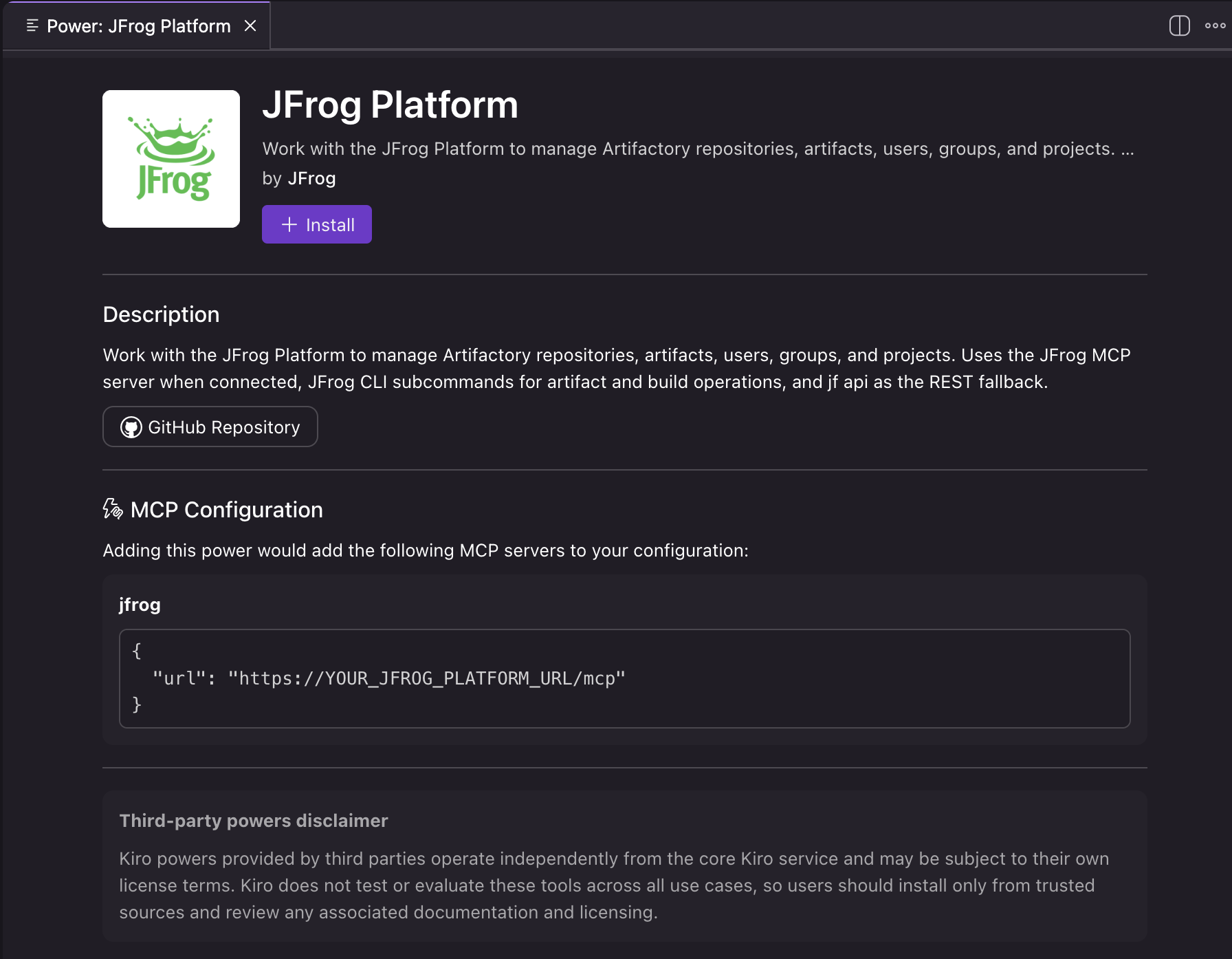 JFrog for Kiro - image1