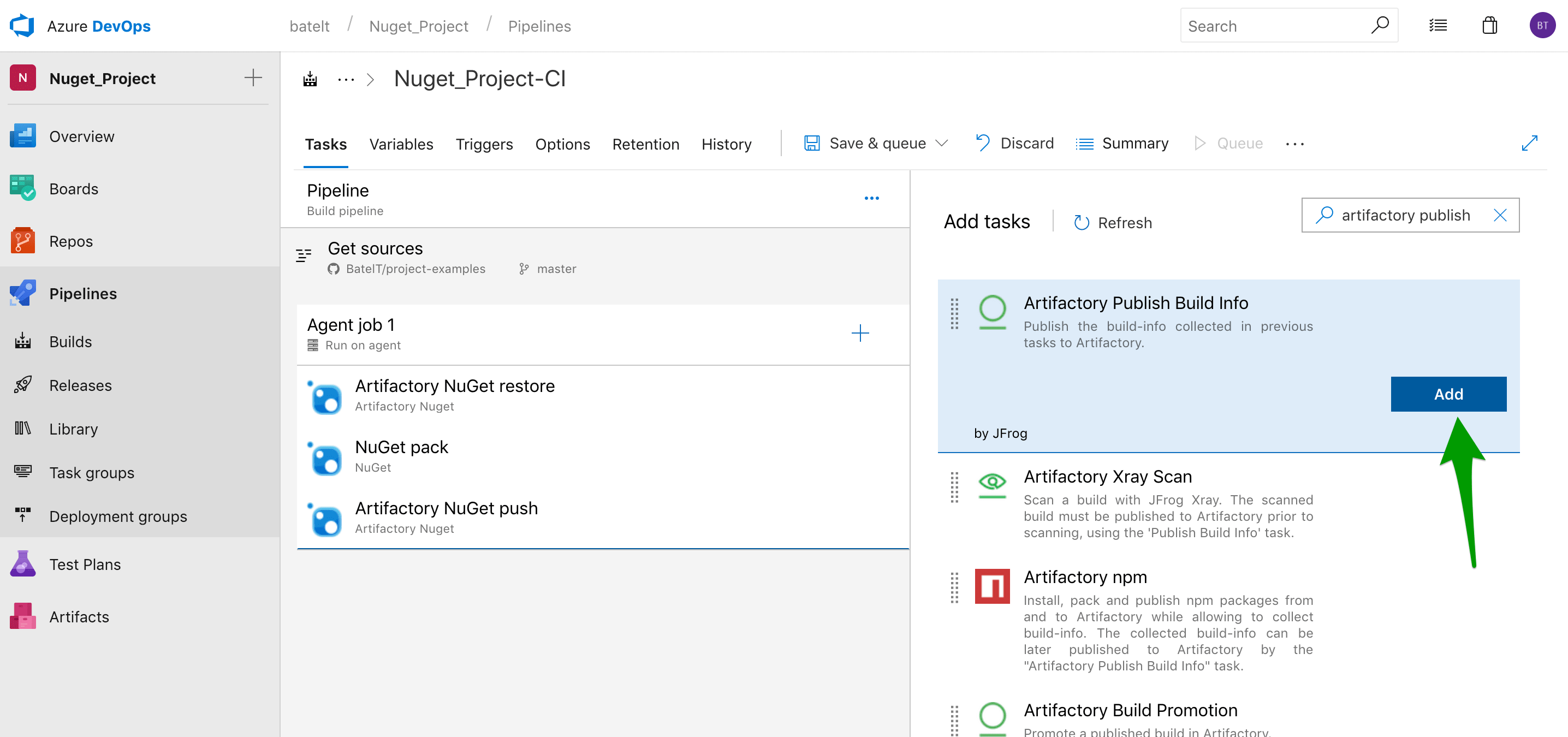 configure NuGet task to collect buildinfo 1