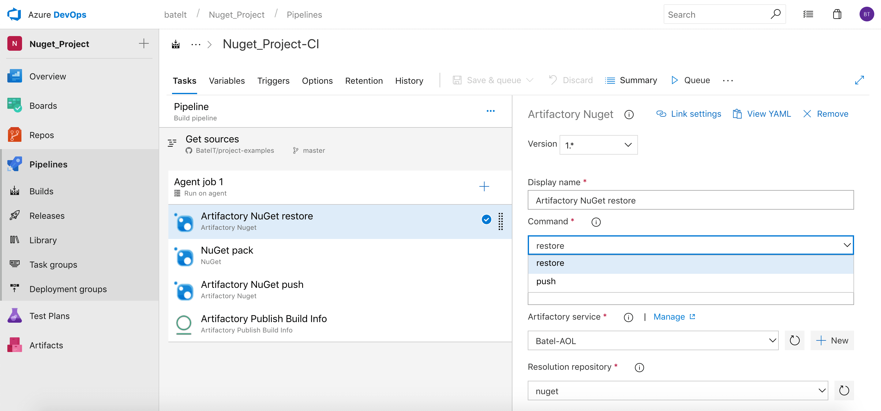 Select NuGet command