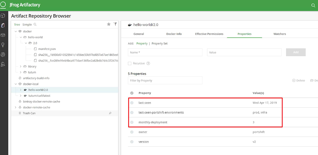 Portshift information in Artifactory