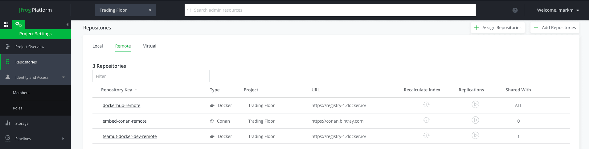 JFrog Platform - Trading Floor DEV and PROD Repositories