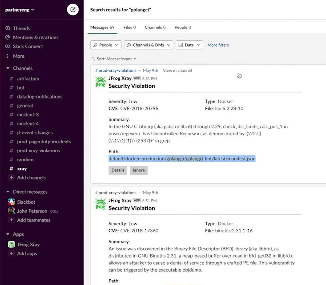 Slack partner integration for JFrog DevOps Platform