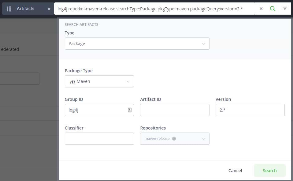Use Artifactory to lookup the log4j packages
