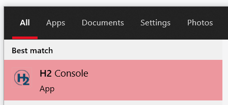 Windows start menu - H2 Console App