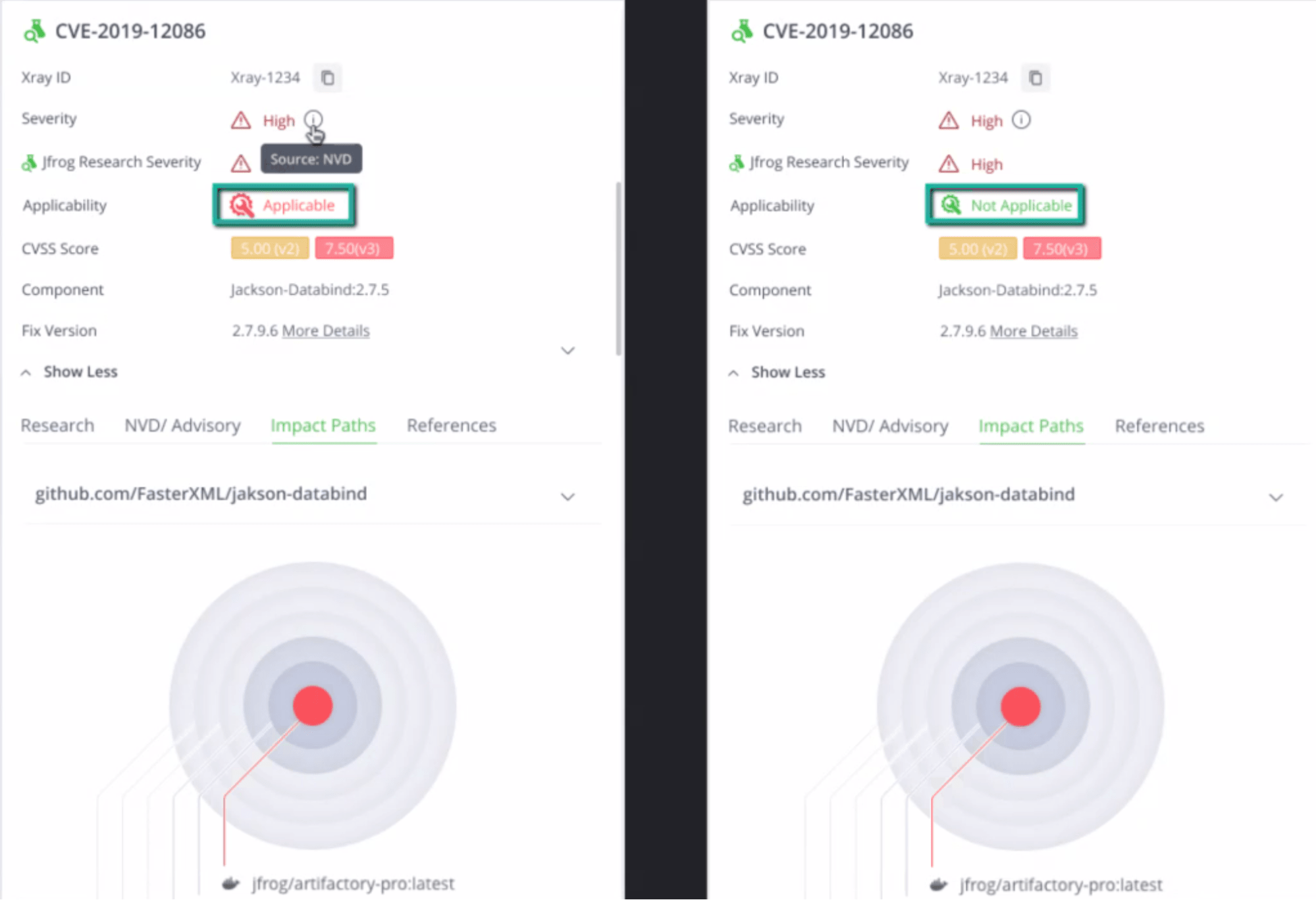 Contextual CVE analysis with Xray