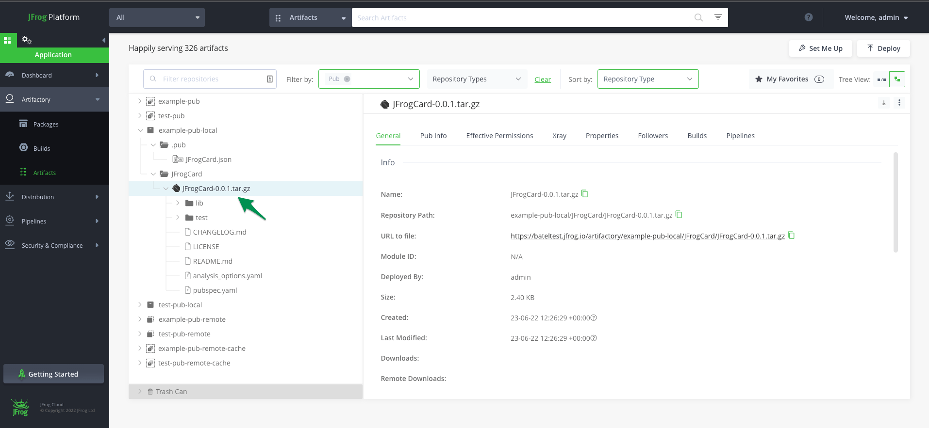Upload package to Artifactory