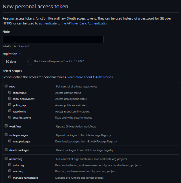 New personal access token