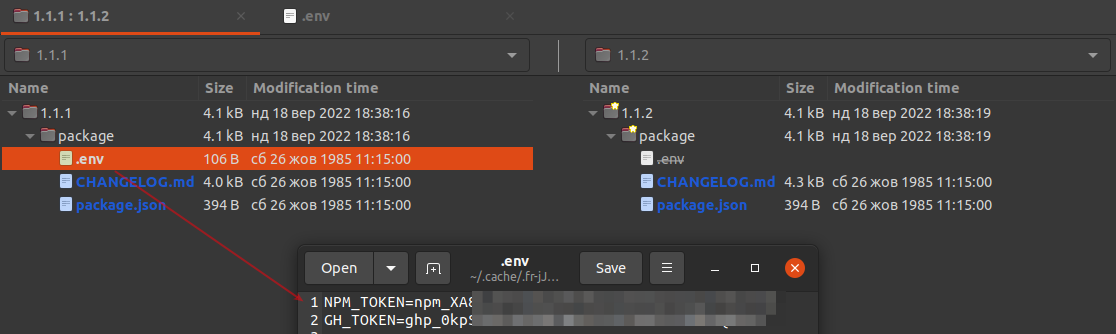 Secret tokens leaked in an env file
